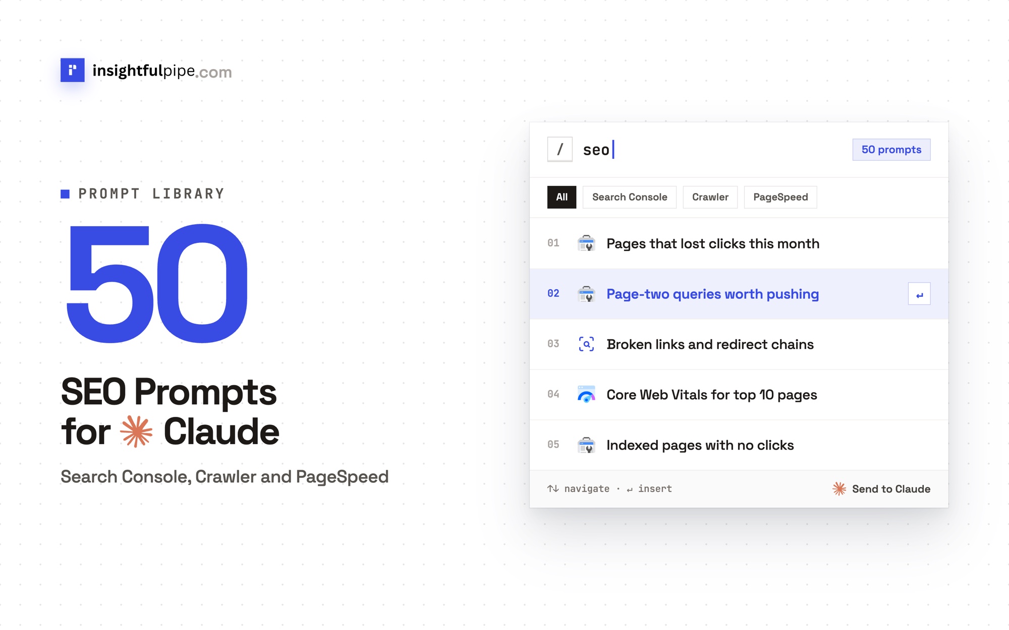 50 SEO Prompts for Claude: Search Console, Crawler and PageSpeed